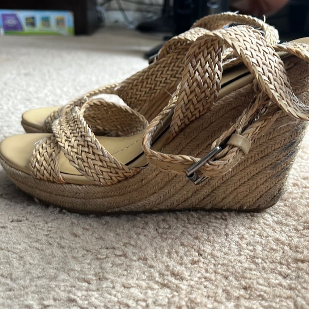 Natural beige Dolce Vita strappy twine sandal wedges - Picture 3 of 13